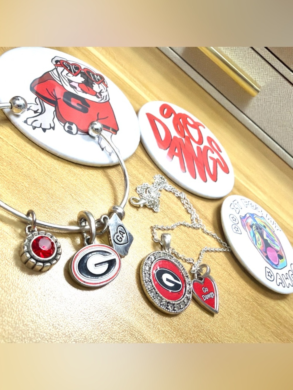UGA Georgia Bulldogs Jewelry Lot Bracelet Necklace Pins Collegiate
